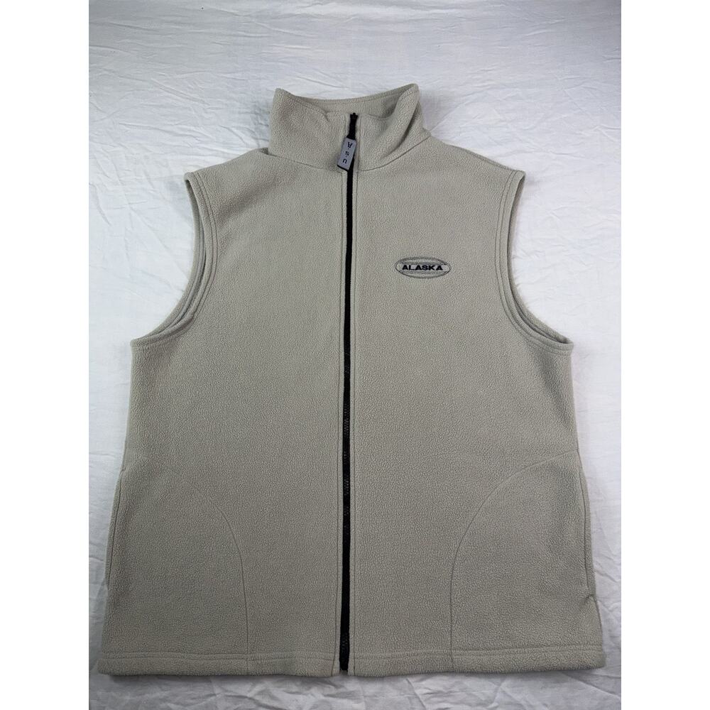 Vintage Alaska Fleece Vest Made in USA Size L Full Zip Sherpa Cream Outdoor